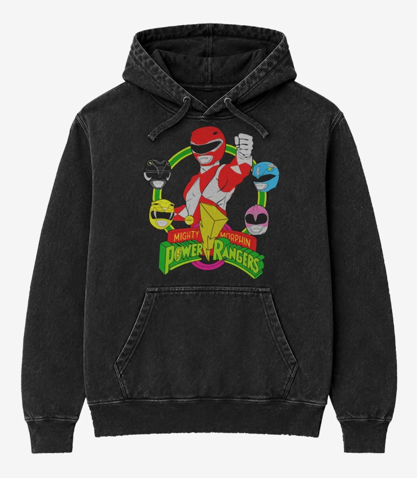 Poleron Canguro Acid Wash Negro de Power rangers 