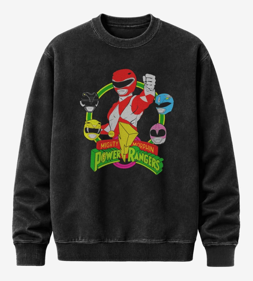 Poleron Polo Acid Wash Negro de Power rangers 