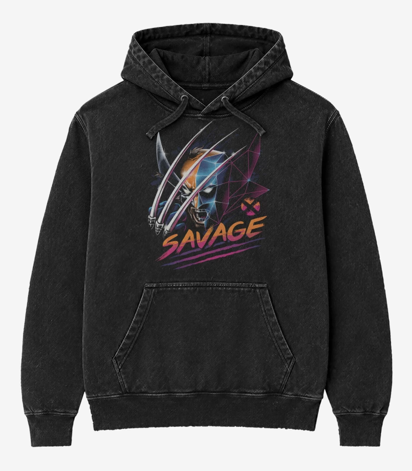 Poleron Canguro Acid Wash Negro de Savage