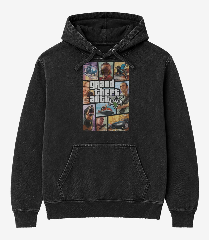 Poleron Canguro Acid Wash Negro de GTA V