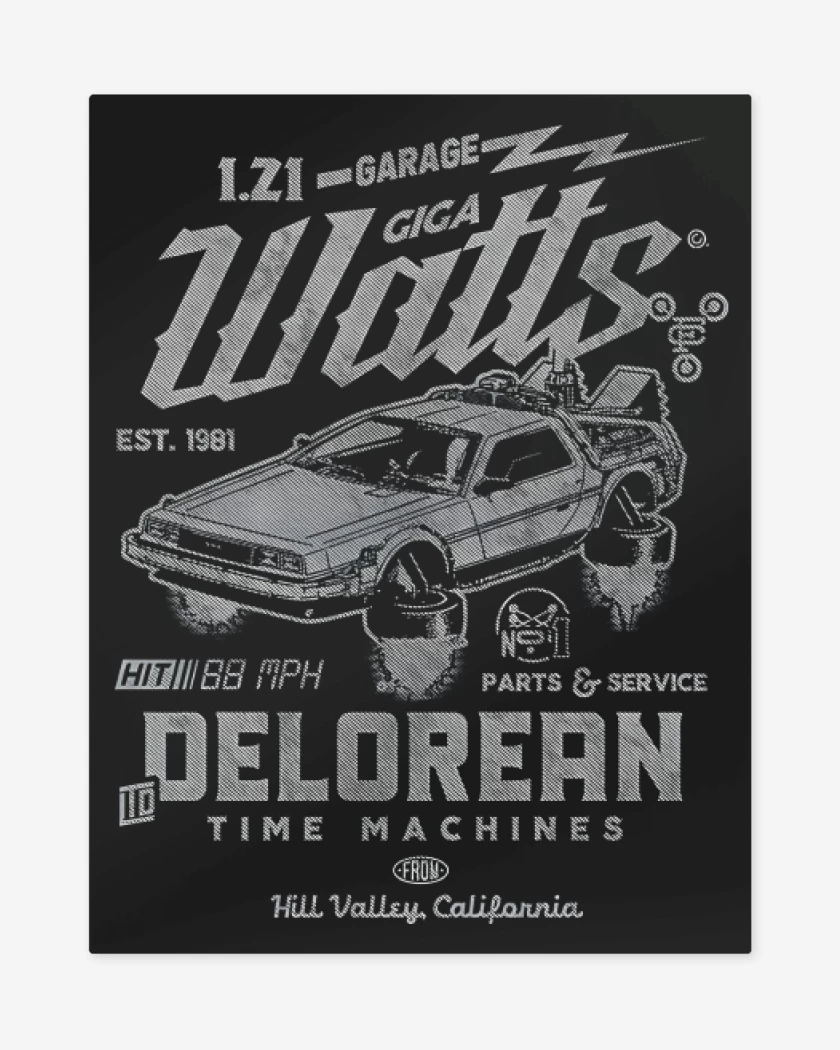 Print metalico Negro de Delorean Garaje