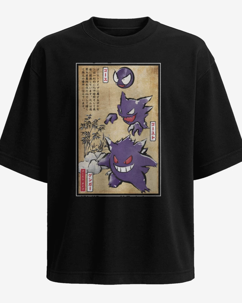 Polera Oversize Negro de Tipo Fantasma Japonés
