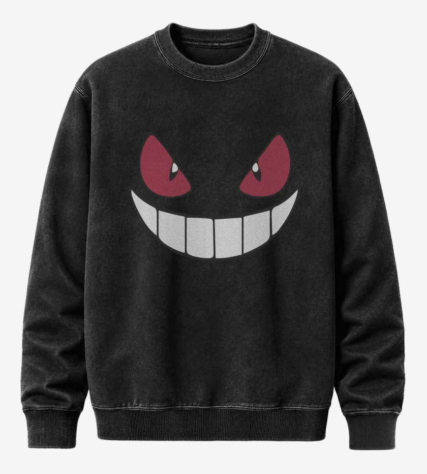Poleron Polo Acid Wash Negro de Gengar Face