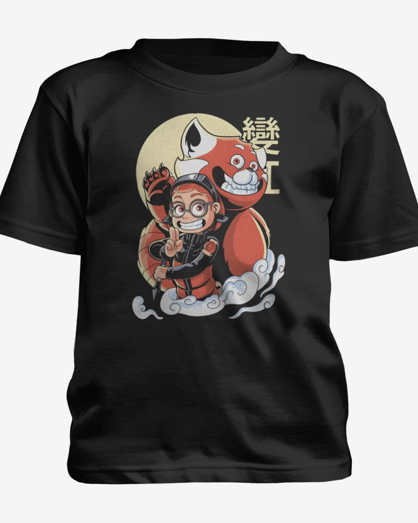 Polera de niño Negro de Panda Rojo de Nueve Colas
