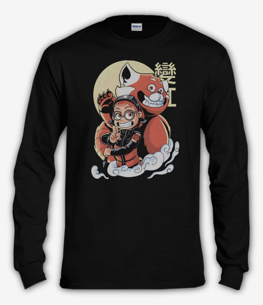 Polera manga larga Negro de Panda Rojo de Nueve Colas