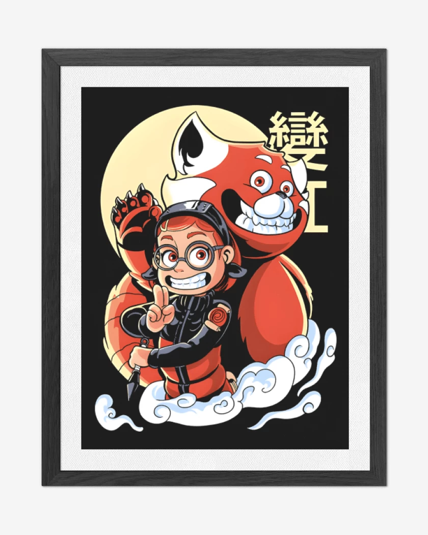 Cuadro decorativo Negro de Panda Rojo de Nueve Colas