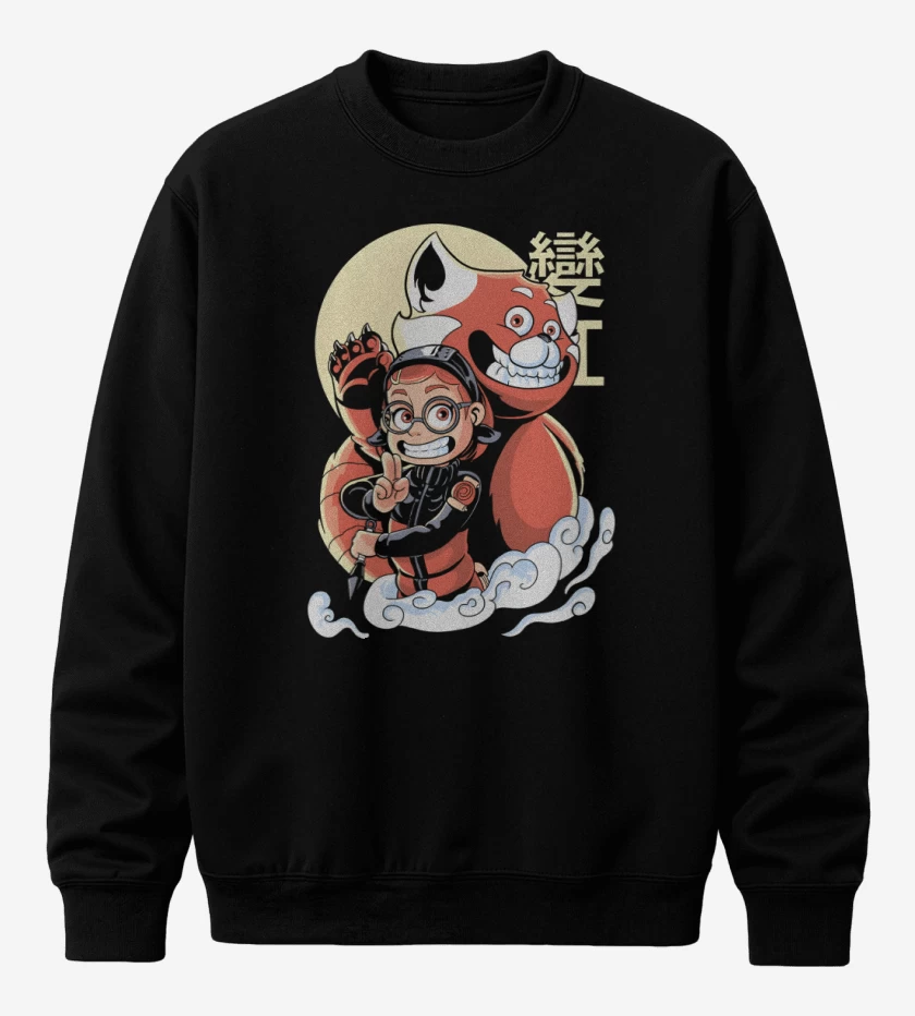 Poleron polo Negro de Panda Rojo de Nueve Colas