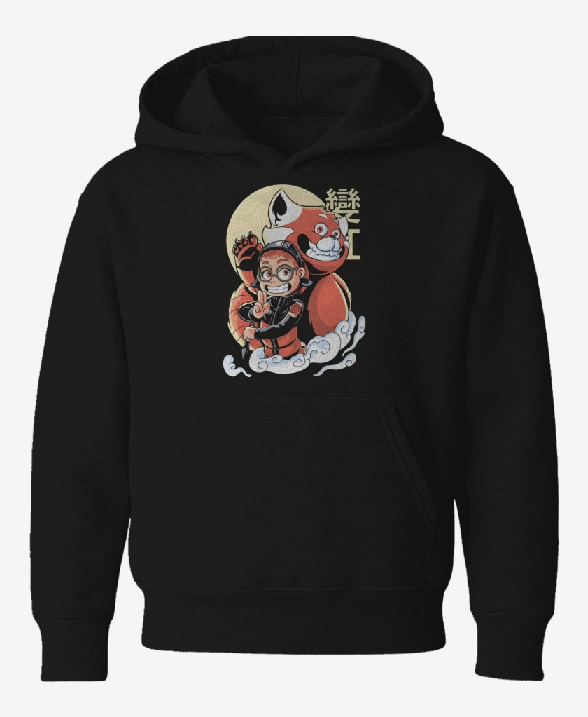 Poleron de niño Negro de Panda Rojo de Nueve Colas