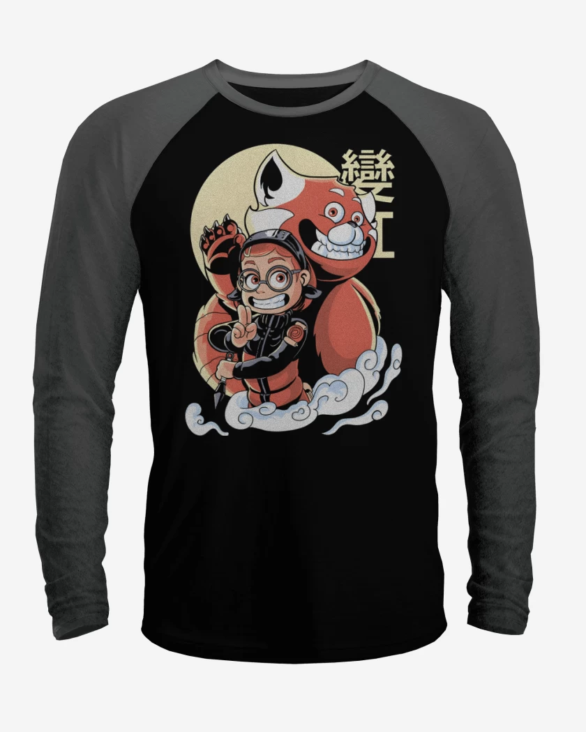 Polera Raglan Panda Rojo de Nueve Colas