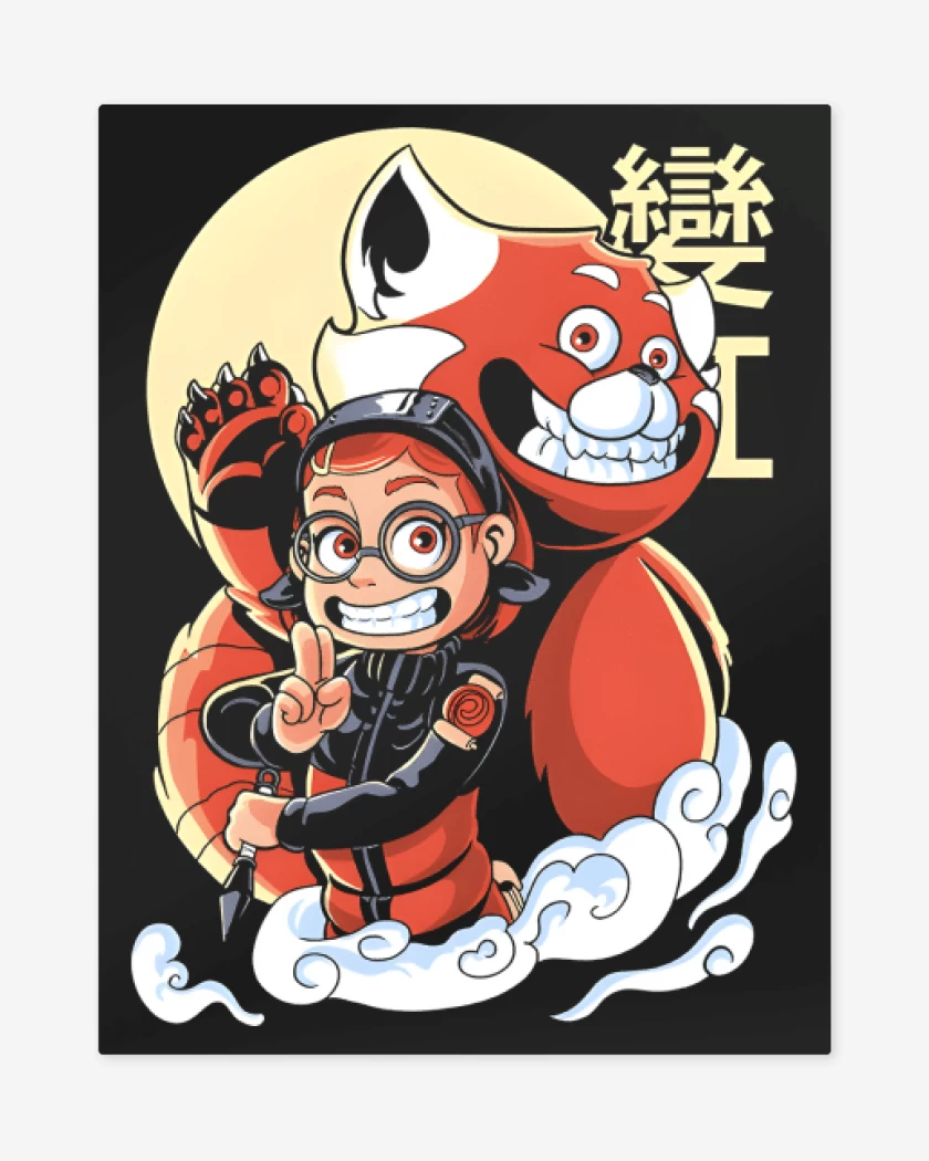 Print metalico Negro de Panda Rojo de Nueve Colas