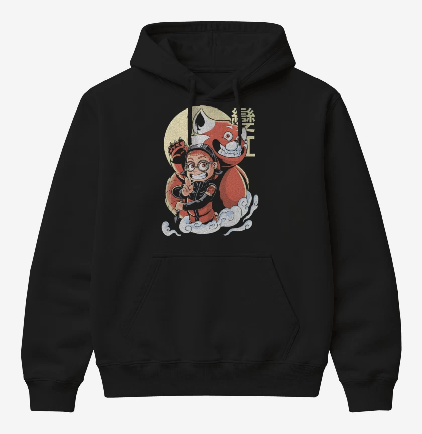 Poleron Canguro básico Panda Rojo de Nueve Colas