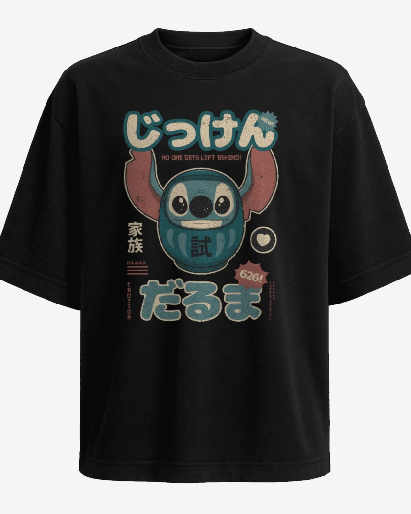Polera Oversize Negro de Stich Daruma