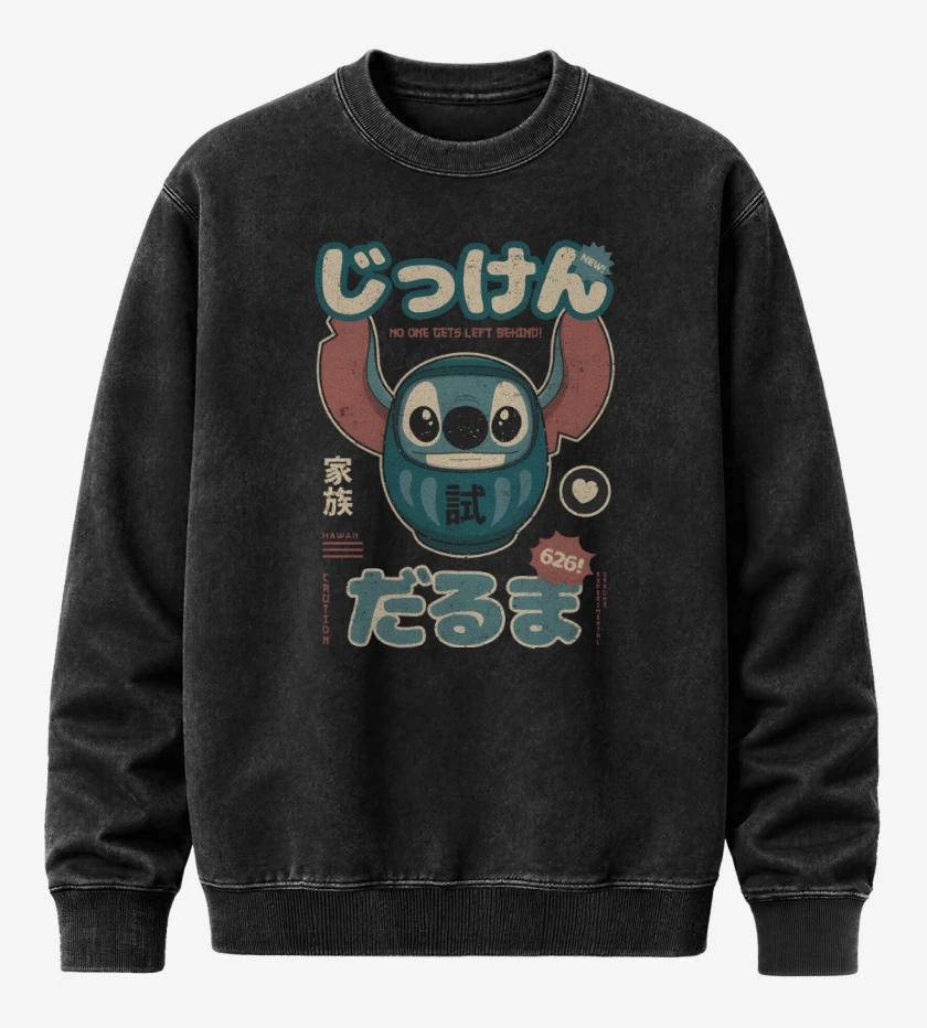 Poleron Polo Acid Wash Negro de Stich Daruma
