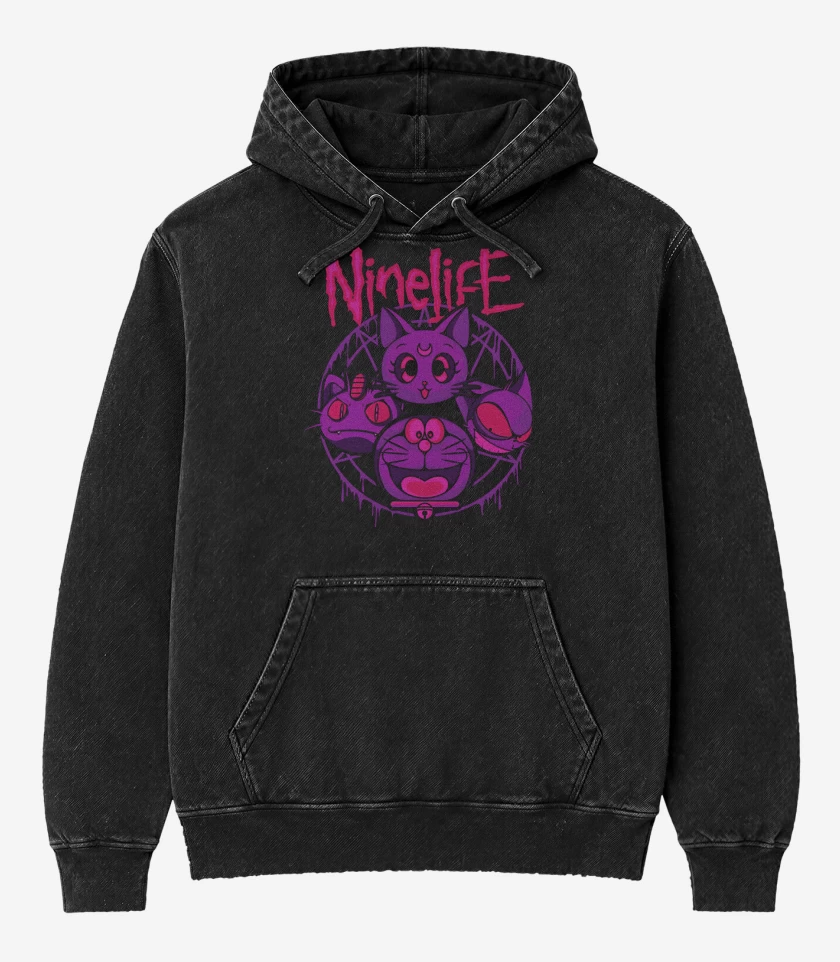 Poleron Canguro Acid Wash Negro de Nueve Vidas
