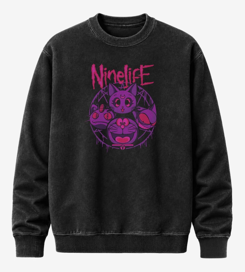 Poleron Polo Acid Wash Negro de Nueve Vidas