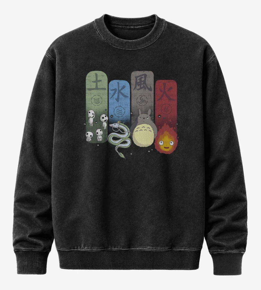 Poleron Polo Acid Wash Negro de Ghibli Elements