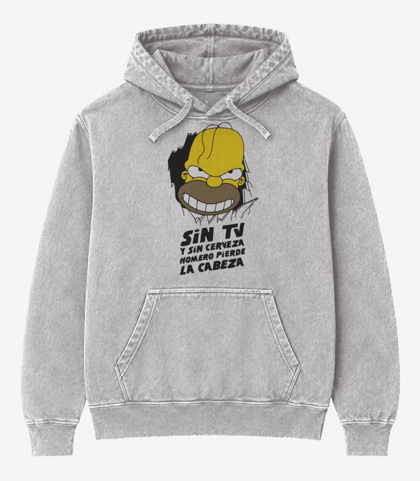 Poleron Canguro Acid Wash Gris Melange de Homero Pierde la Cabeza