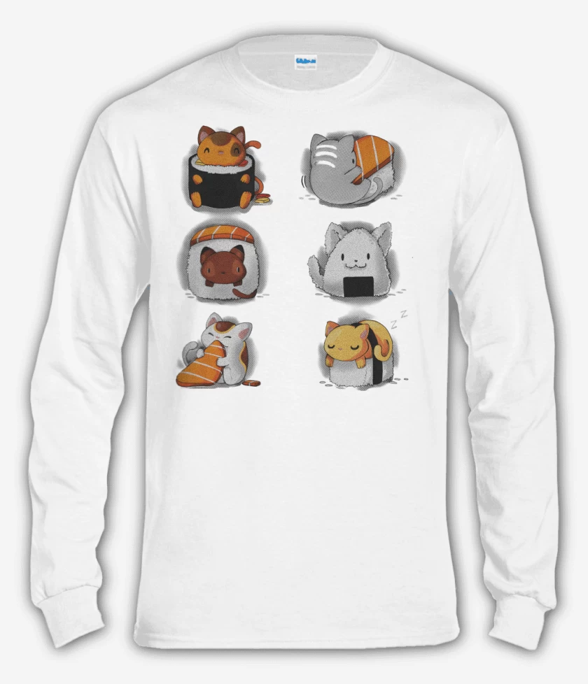 Polera manga larga Blanco de Sushi Gatitos