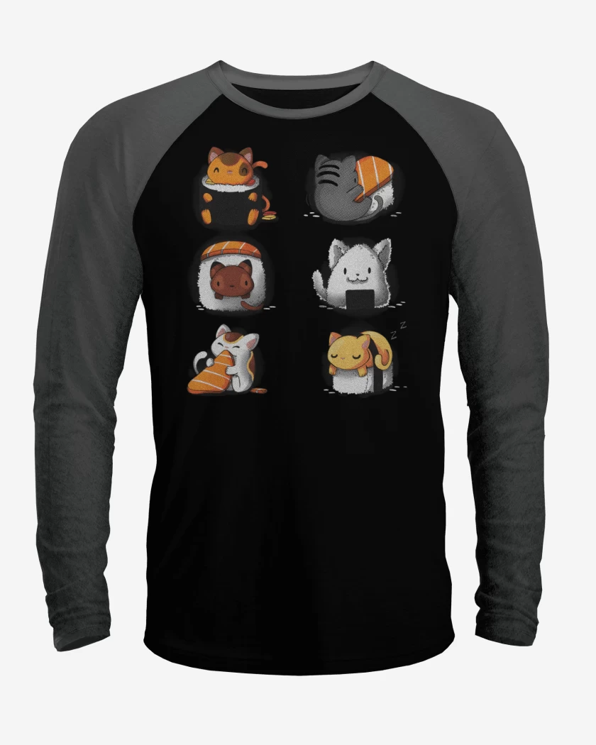 Polera Raglan Negro / Negro Heather de Sushi Gatitos