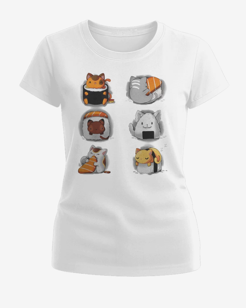 Polera de Mujer Blanco de Sushi Gatitos