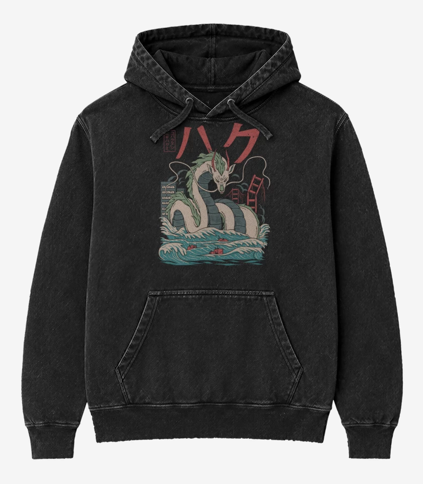 Poleron Canguro Acid Wash Negro de Bestia Haku