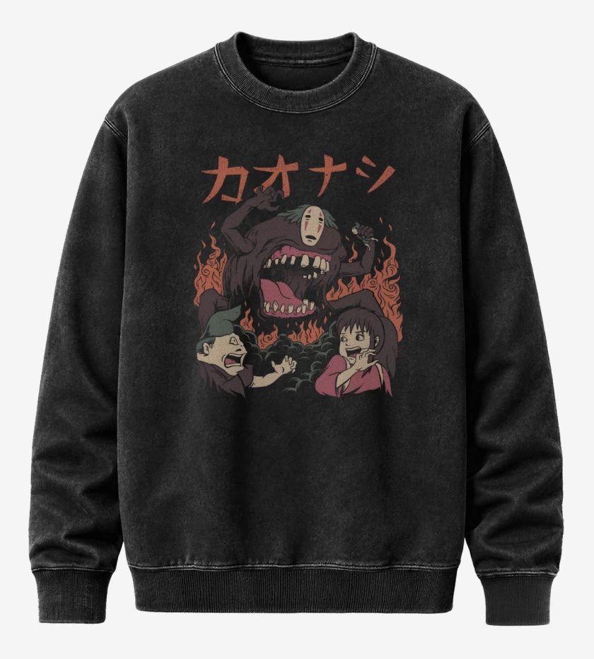 Poleron Polo Acid Wash Negro de Monstruo Kaonashi