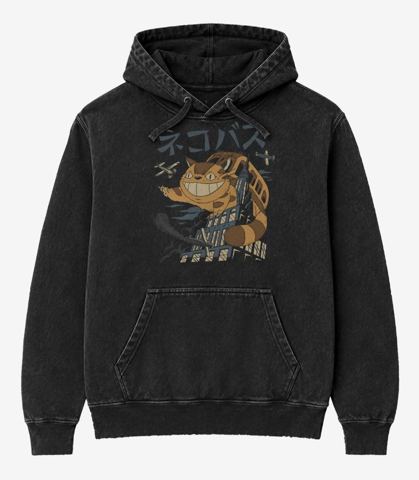Poleron Canguro Acid Wash Negro de Creatura Gatobus