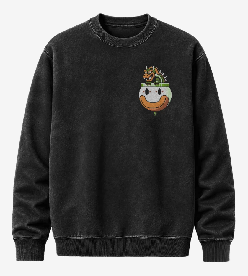 Poleron Polo Acid Wash Negro de Dragon Super Bigote World Bolsillo