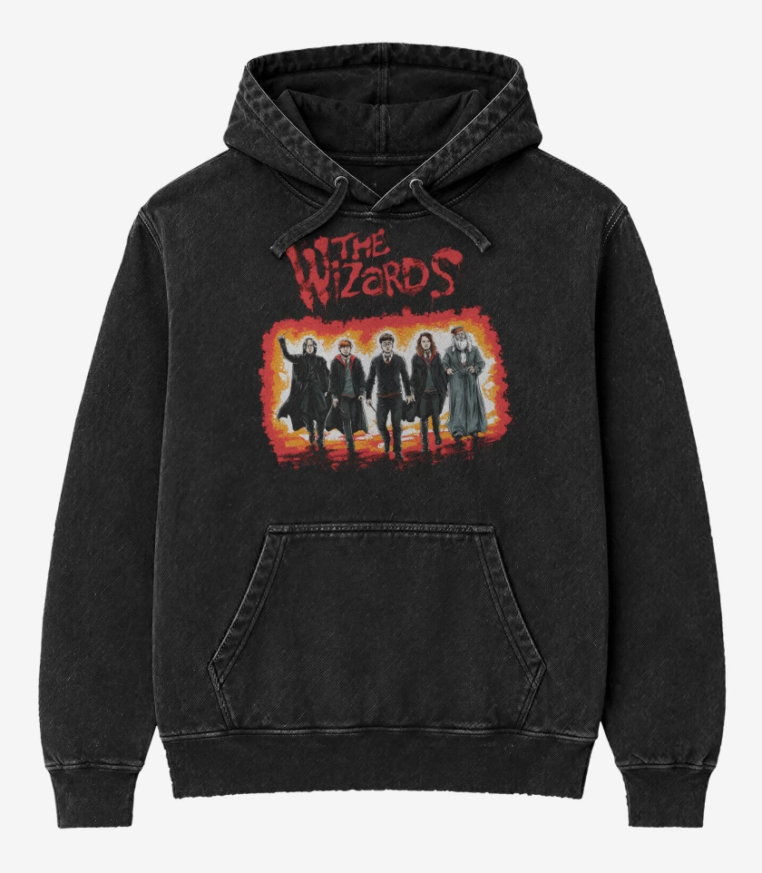 Poleron Canguro Acid Wash Negro de The Wizards