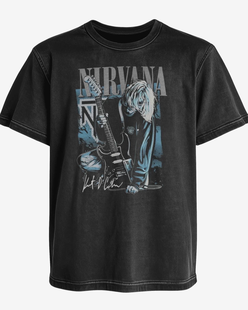 Polera desgastada Negro de Nirvana KurtCo