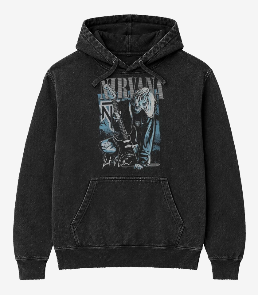 Poleron Canguro Acid Wash Negro de Nirvana KurtCo