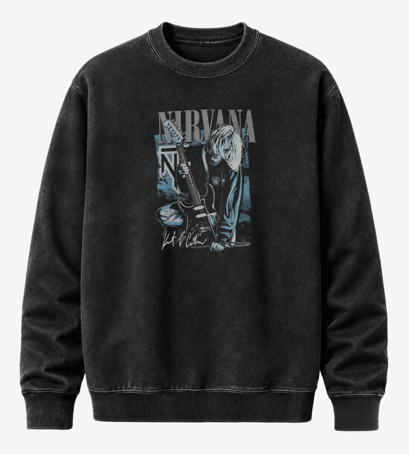 Poleron Polo Acid Wash Negro de Nirvana KurtCo