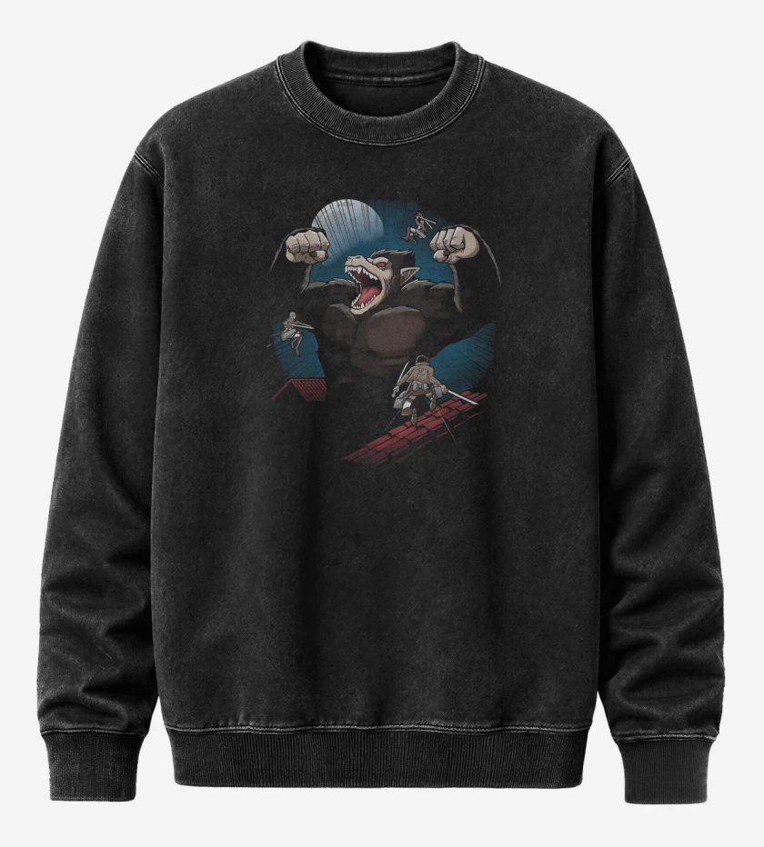 Poleron Polo Acid Wash Negro de Attack on Ozarus