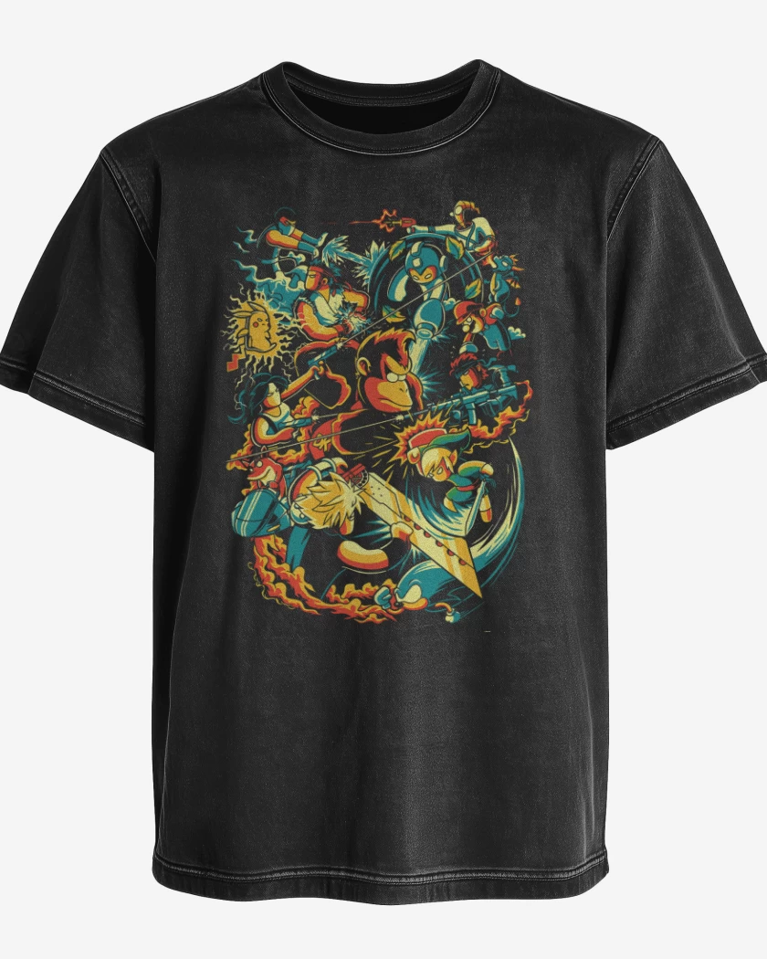 Polera desgastada Negro de Smash Bros ultimate