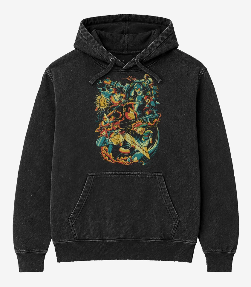 Poleron Canguro Acid Wash Negro de Smash Bros ultimate