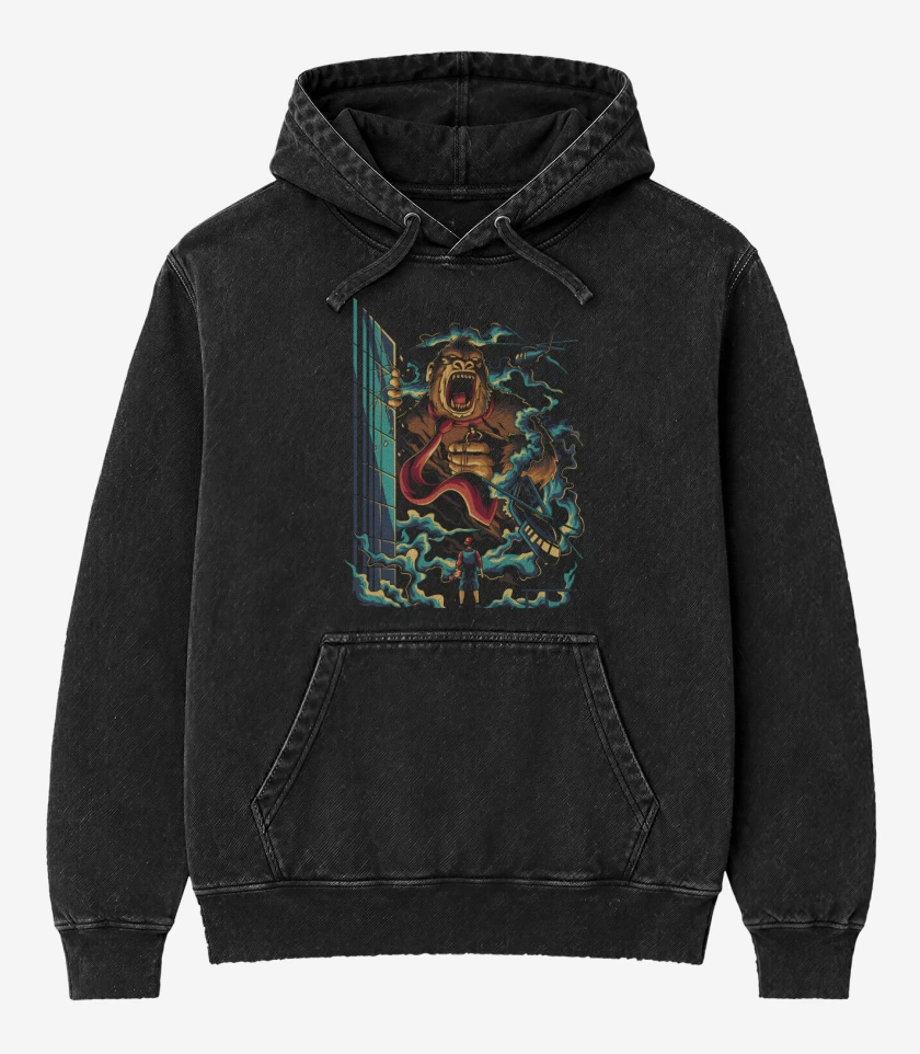 Poleron Canguro Acid Wash Negro de D-Kong