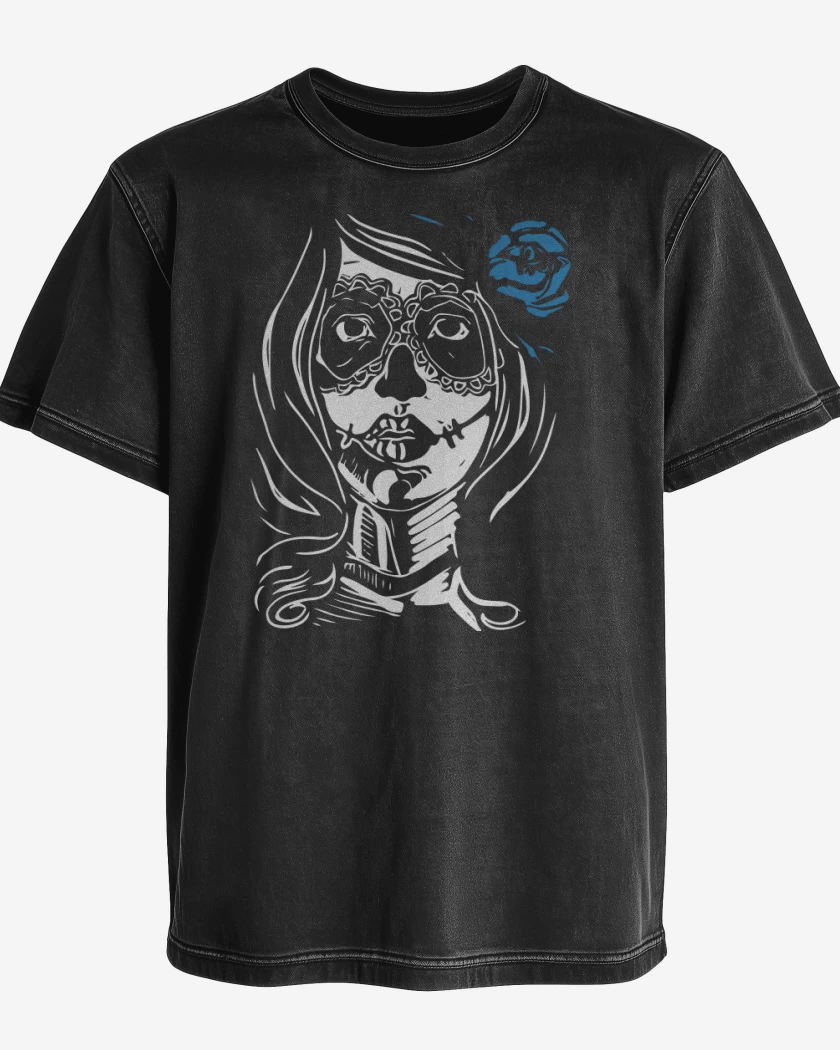 Polera desgastada Negro de Catrina