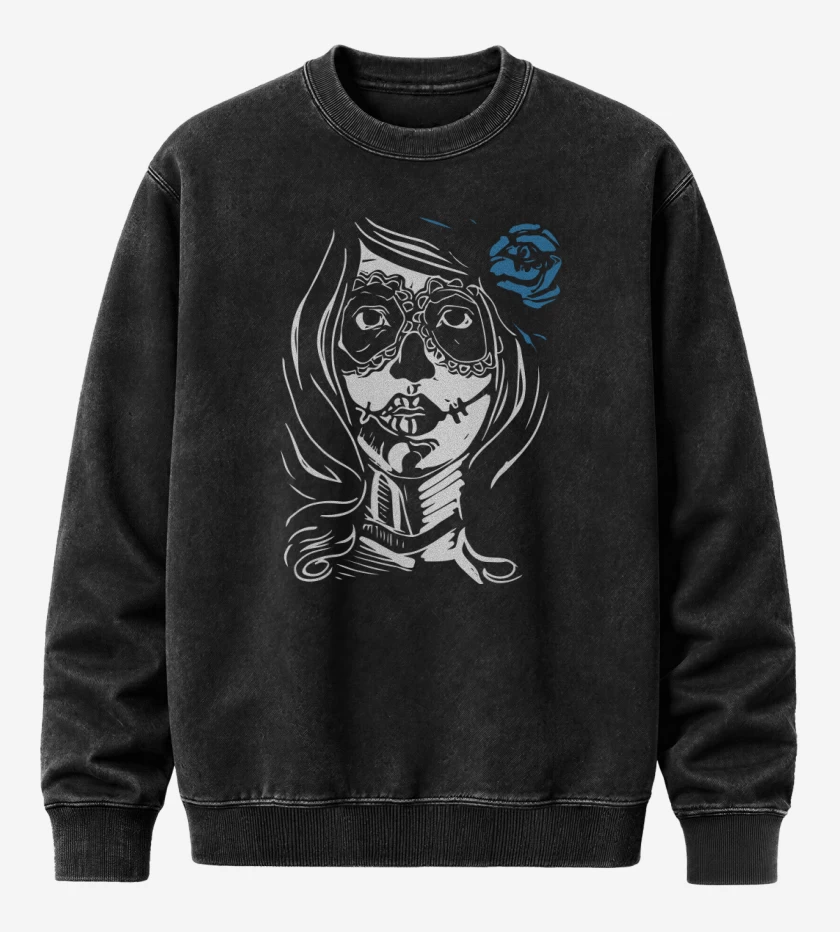 Poleron Polo Acid Wash Negro de Catrina