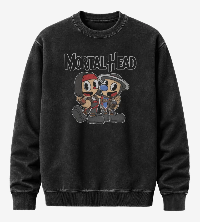 Poleron Polo Acid Wash Negro de Mortal Head