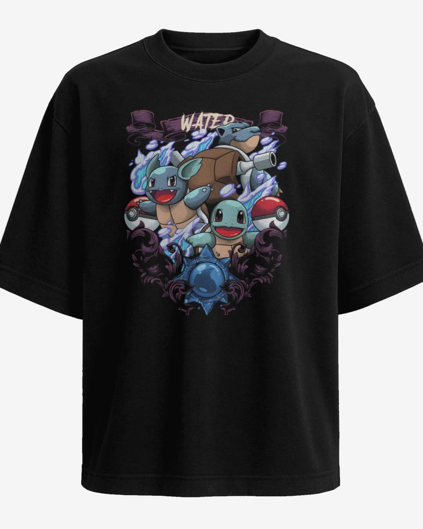 Polera Oversize Negro de Criaturas de Agua