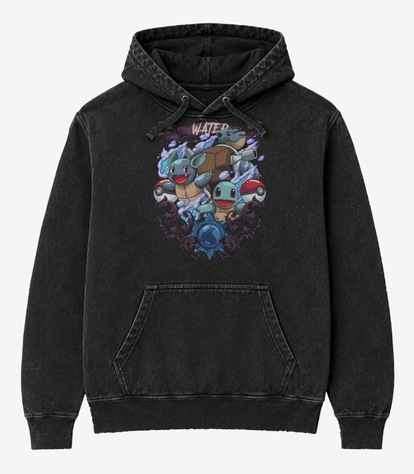 Poleron Canguro Acid Wash Negro de Criaturas de Agua