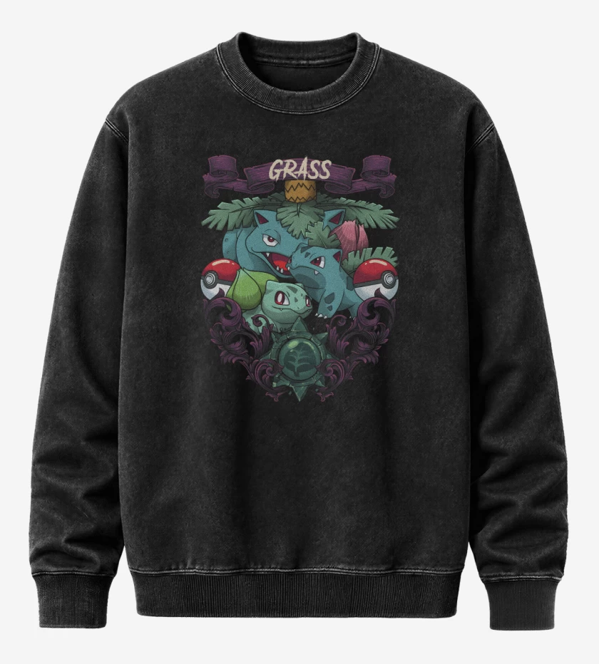 Poleron Polo Acid Wash Negro de Monstruos de Planta