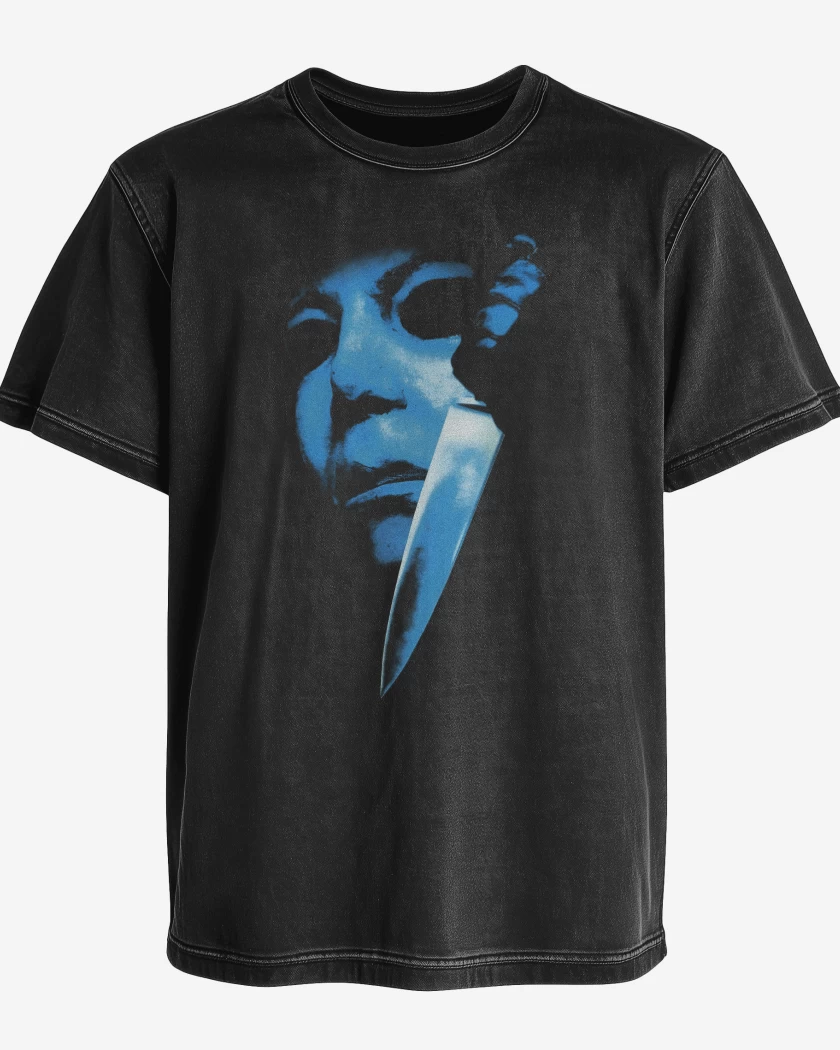 Polera desgastada Negro de Halloween Michael Meyers