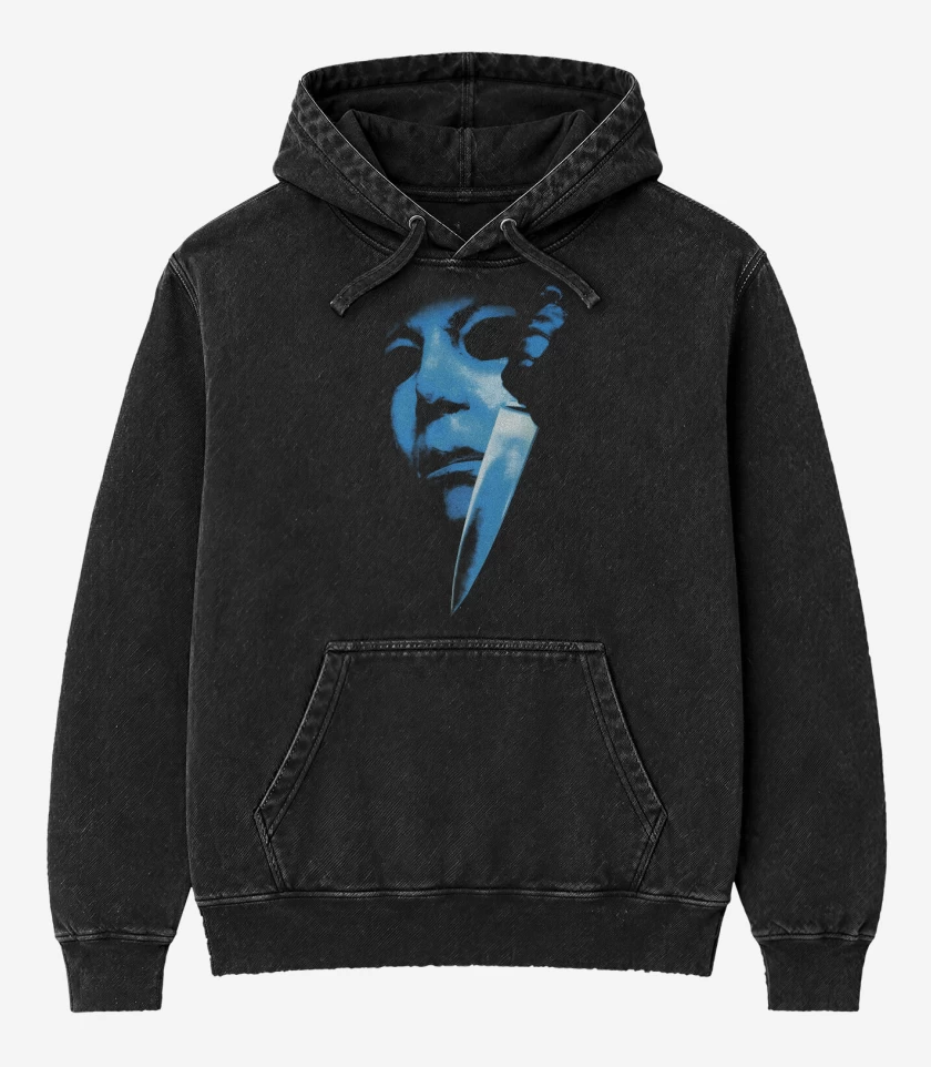 Poleron Canguro Acid Wash Negro de Halloween Michael Meyers