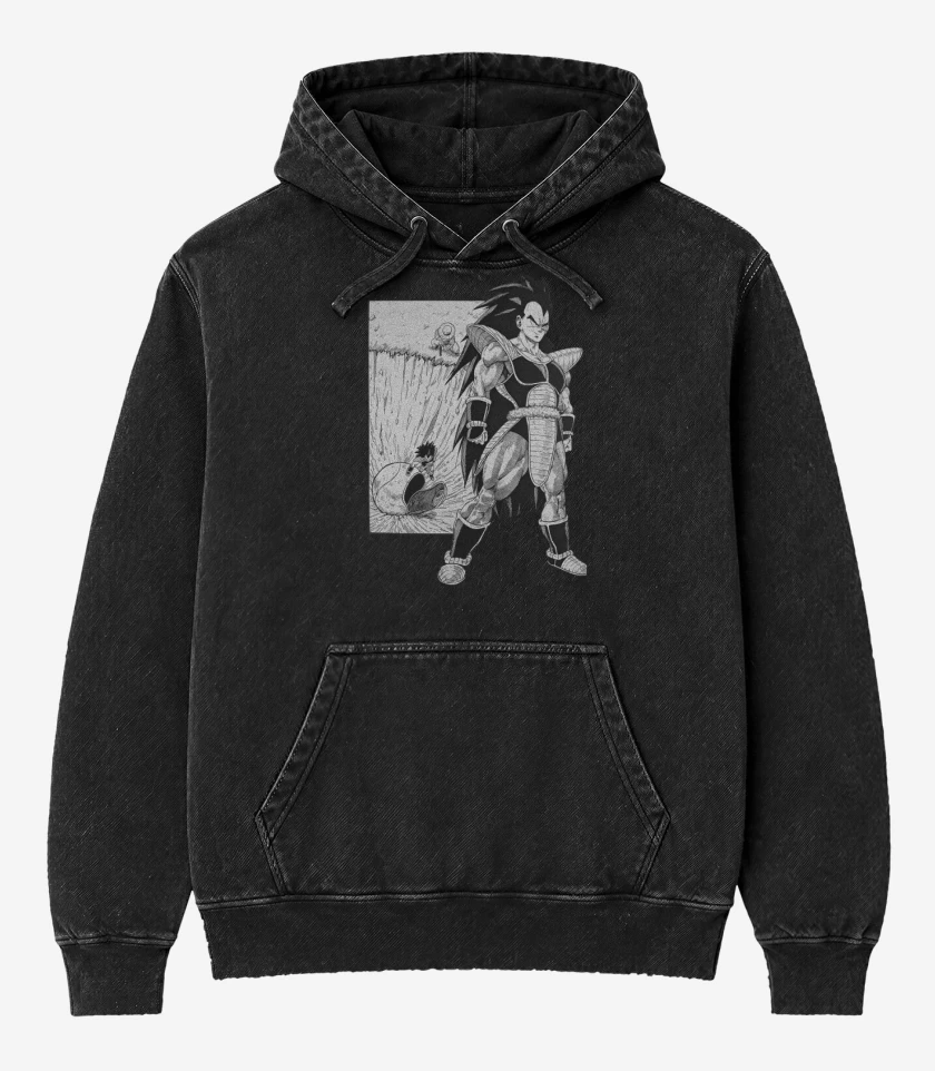 Poleron Canguro Acid Wash Negro de La llegada de Raditz