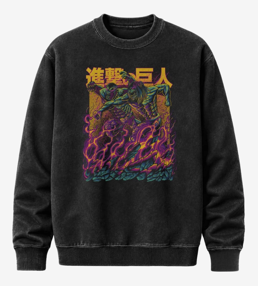 Poleron Polo Acid Wash Negro de Pelea de Titanes