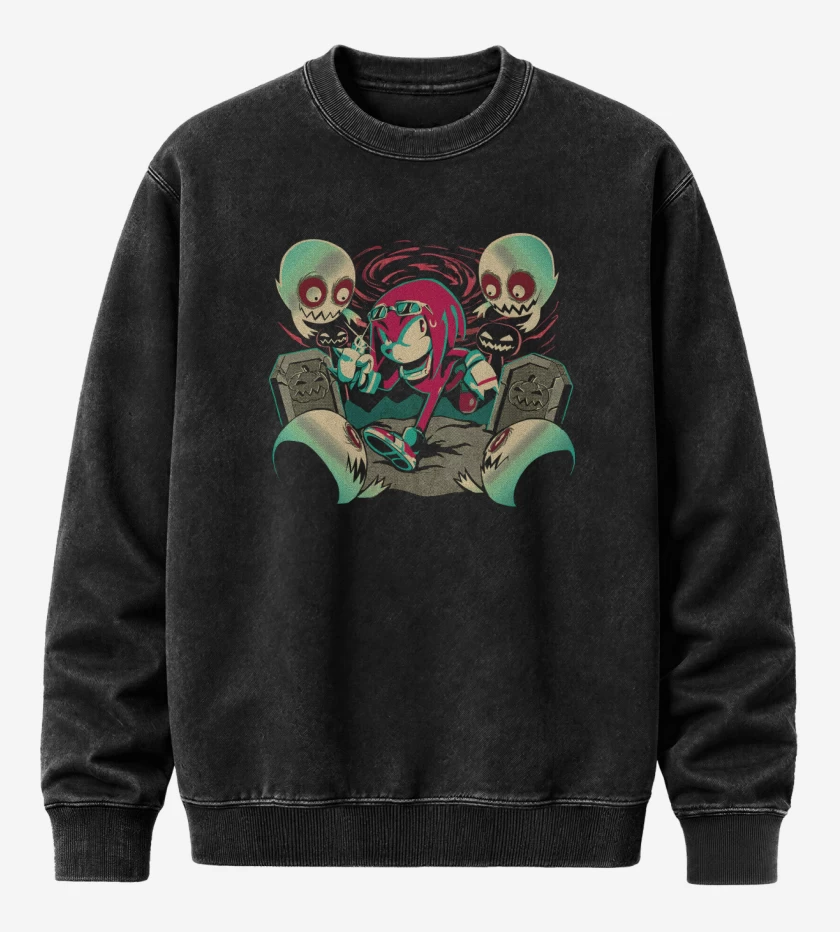 Poleron Polo Acid Wash Negro de Nudillos Fantasmas