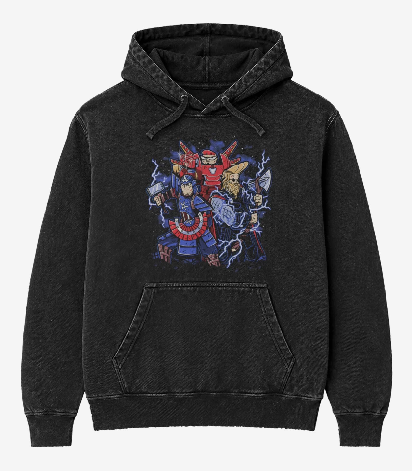 Poleron Canguro Acid Wash Negro de Cartoonvengers