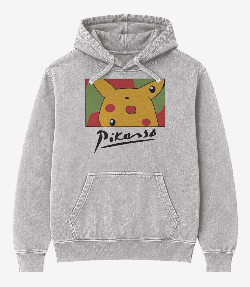 Poleron Canguro Acid Wash Gris Melange de Pikasso