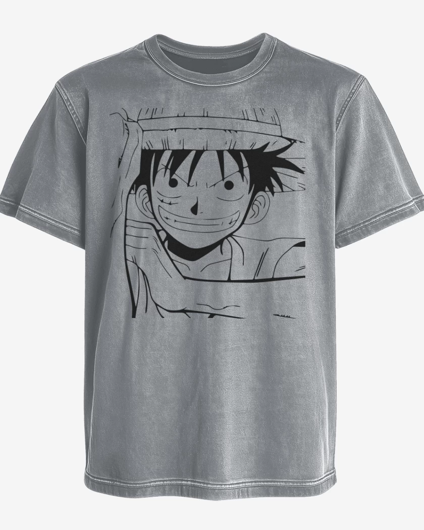 Polera desgastada Gris Melange de Luffy